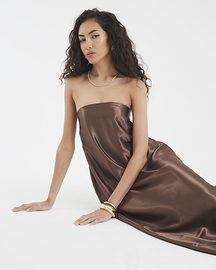 Brown Bandeau Maxi Dress