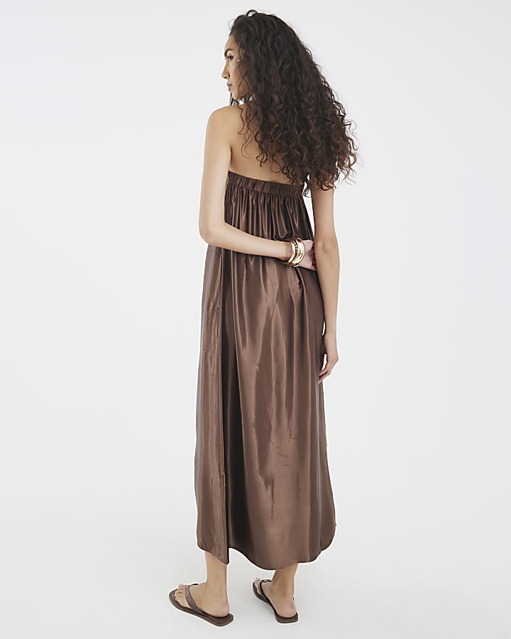 Brown Bandeau Maxi Dress