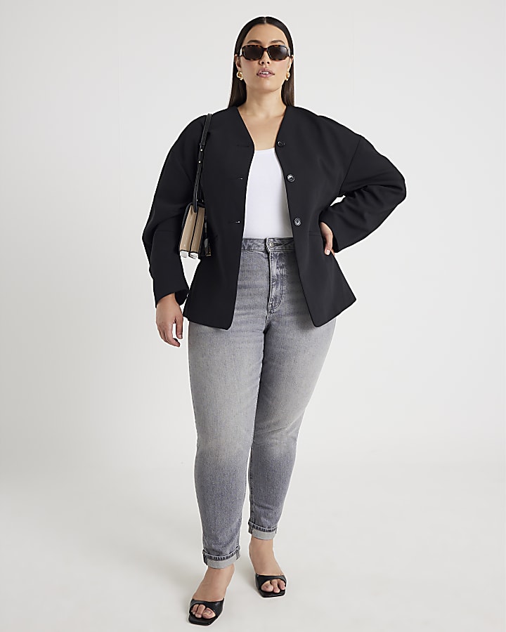 Grey High Rise Mom Jeans
