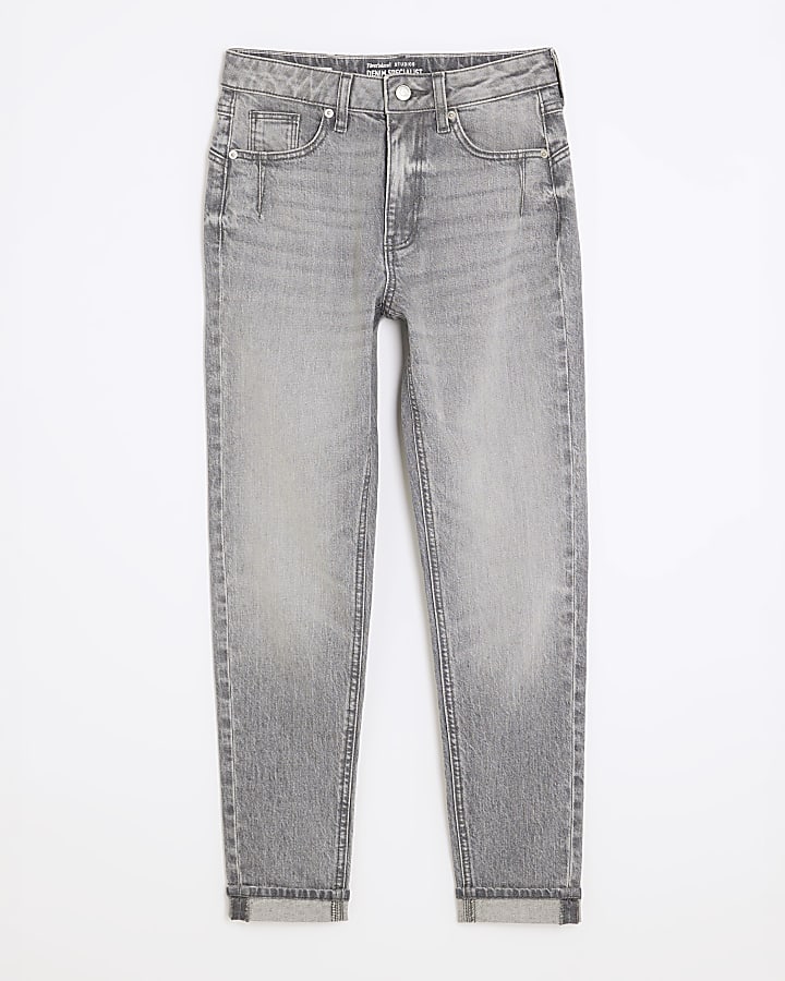 Grey High Rise Mom Jeans