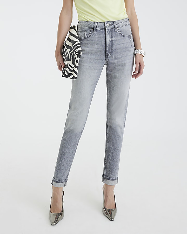Grey High Rise Mom Jeans