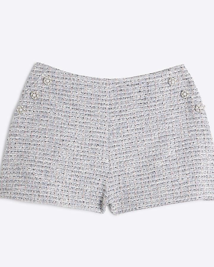 Purple Boucle Button Shorts