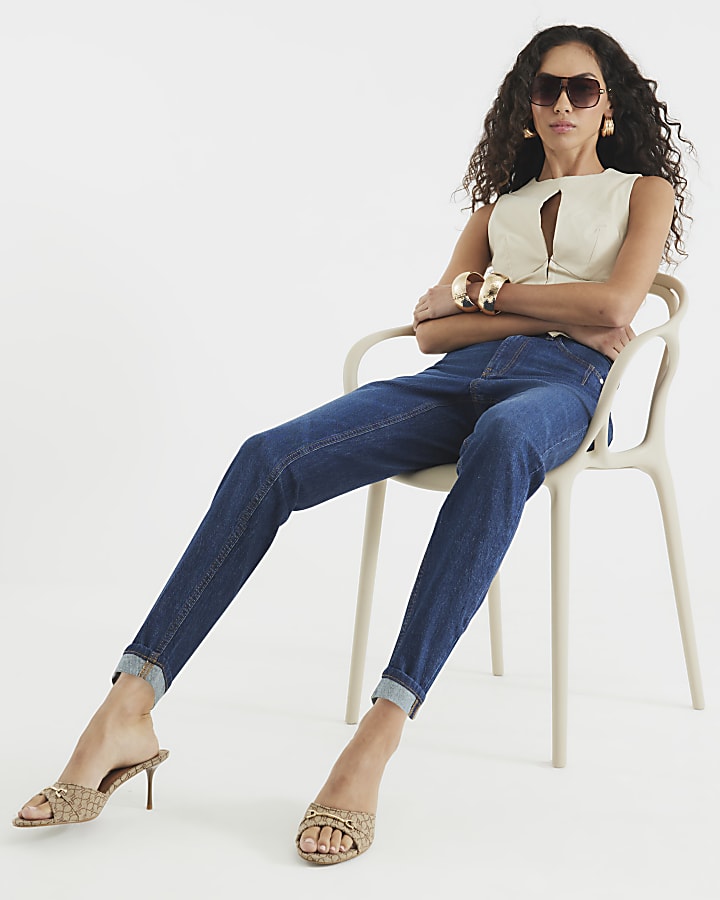 Blue High Rise Mom Jeans