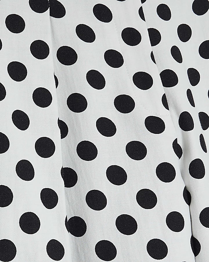 Petite White Polka Dot Wide Leg Trousers