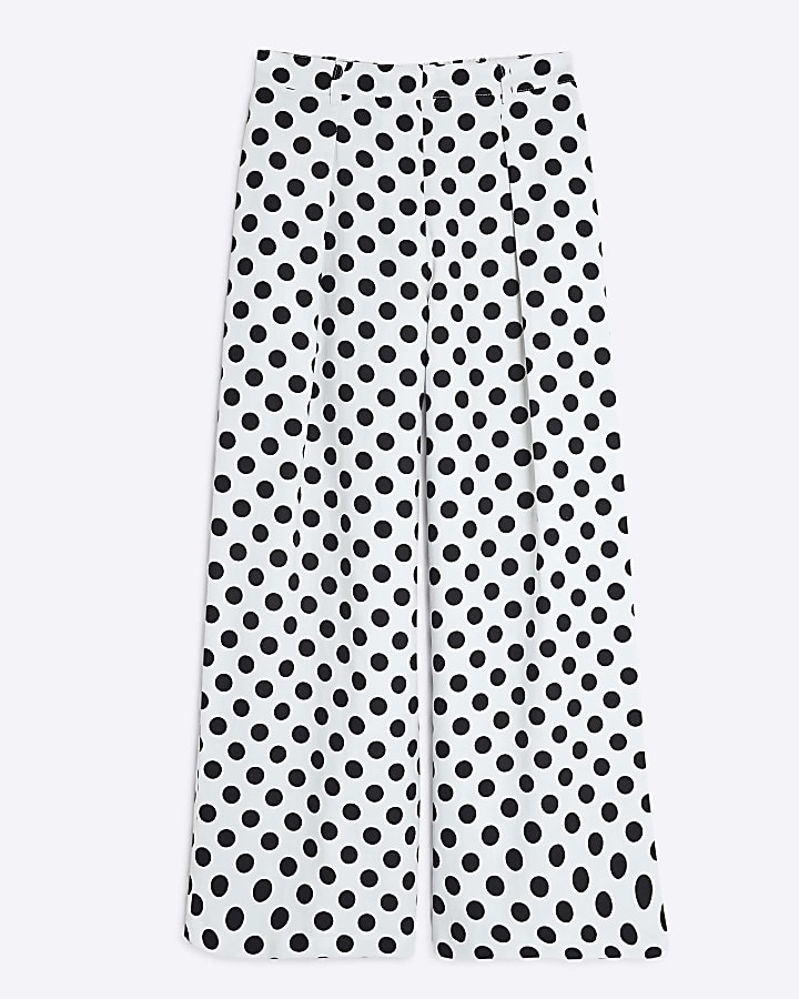 Petite White Polka Dot Wide Leg Trousers