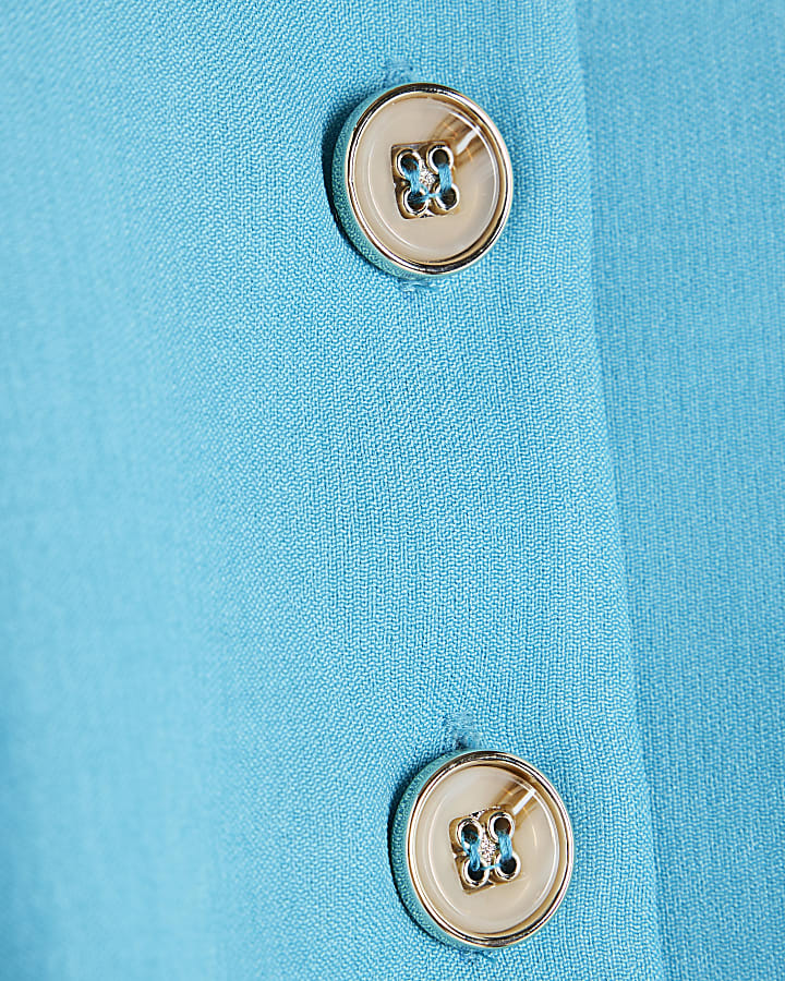 Petite Blue High Neck Fitted Waistcoat