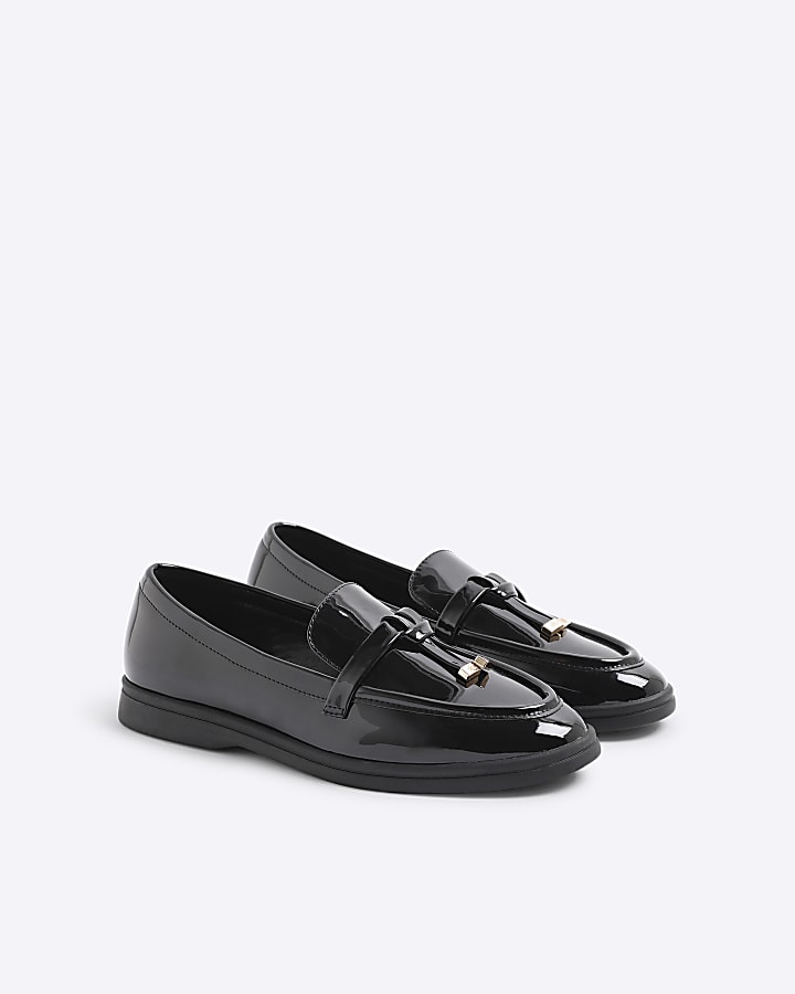Black Gum Sole Patent Tassle Loafers