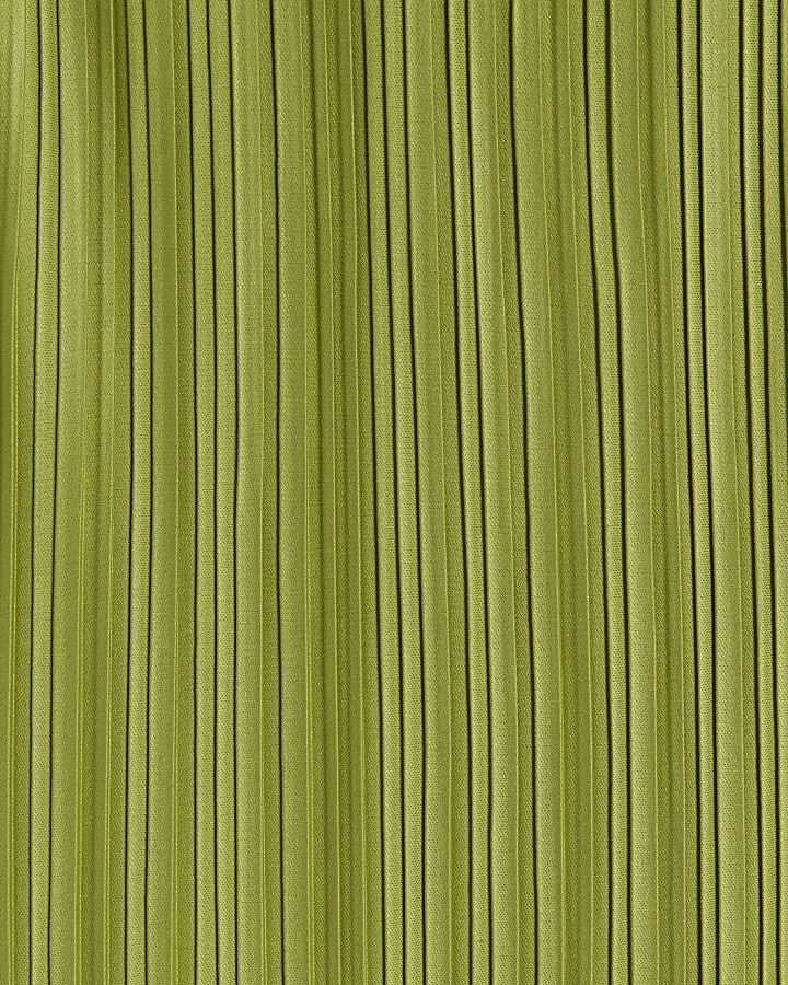 Green Sleeveless Plisse Belted Midi Dress