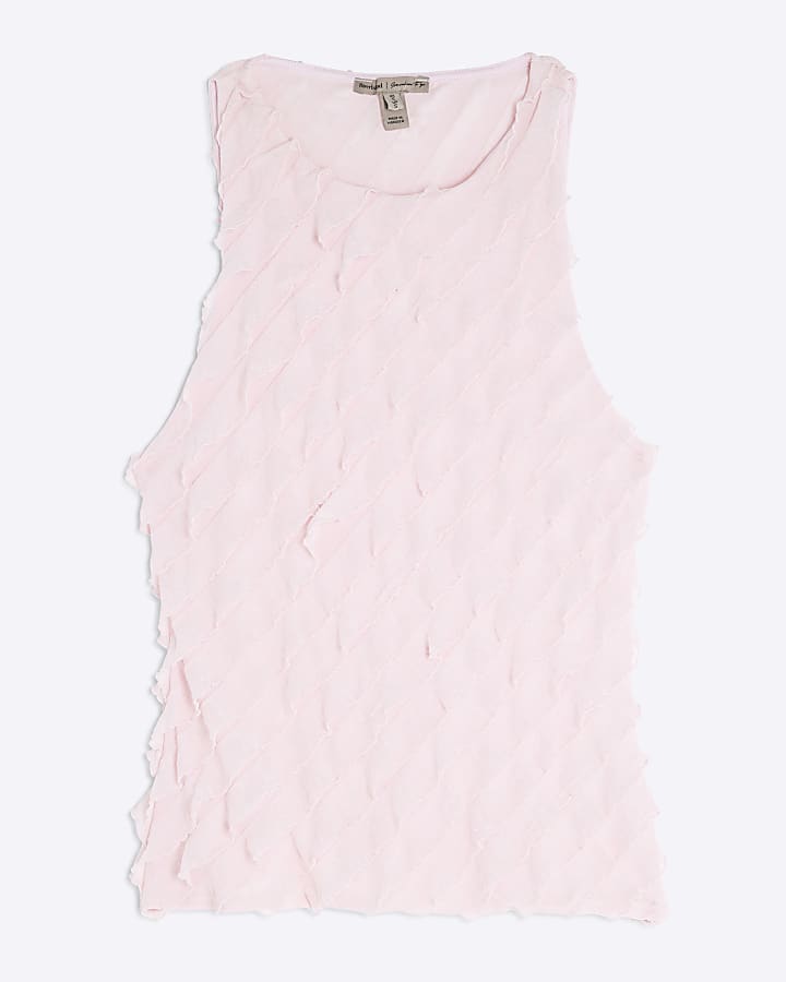 Pink Sleeveless Ruffle Top