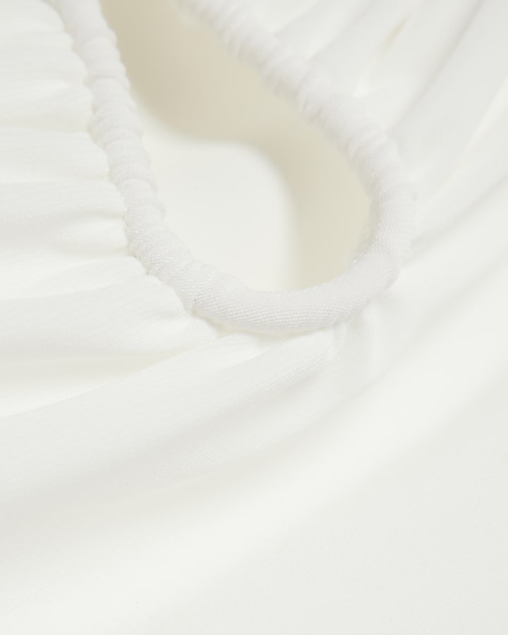 Cream Asymmetric Twist Strap Trim Top