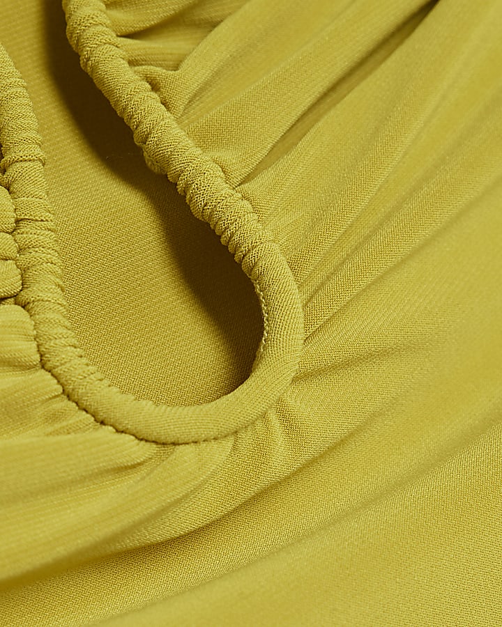 Lime Asymmetric Twist Strap Trim Top