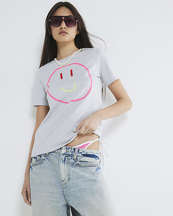 Grey Short Sleeve Smiley T-shirt