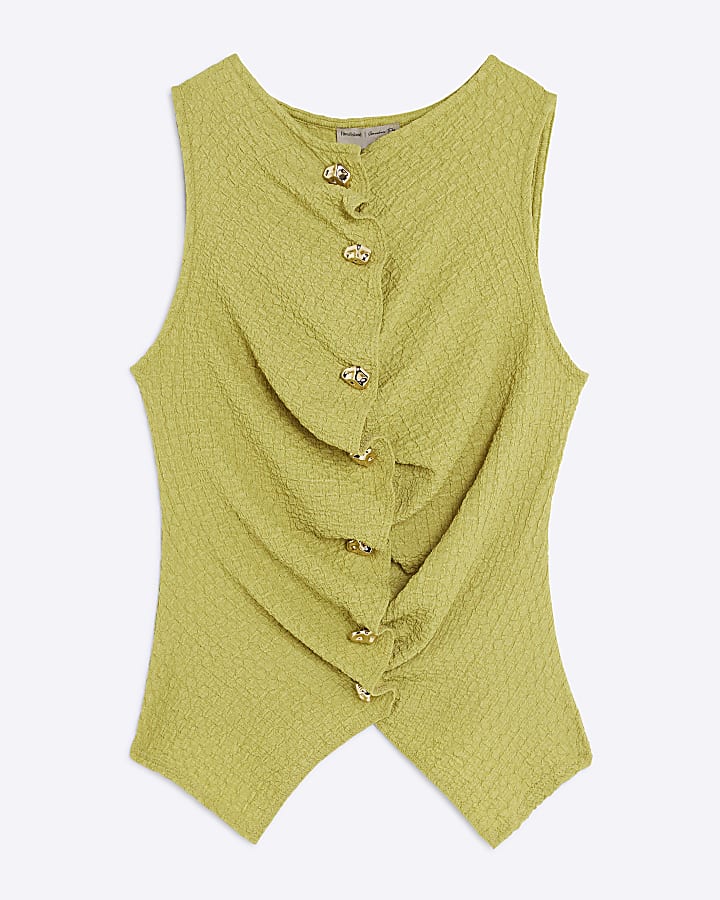 Lime Sleeveless Textured Button Front Top