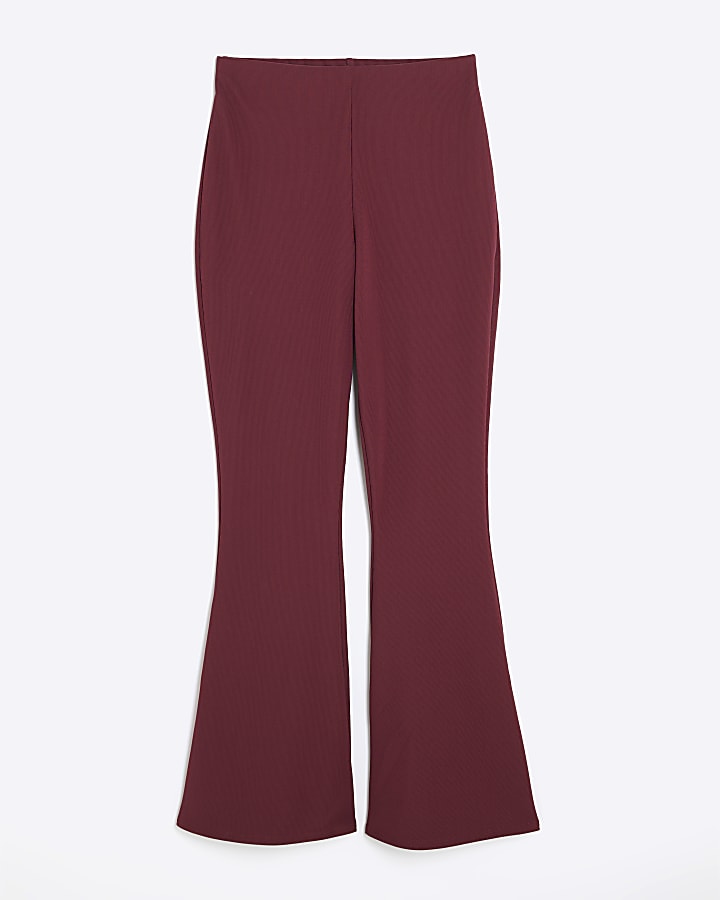 Red Ribbed Flared Trousers