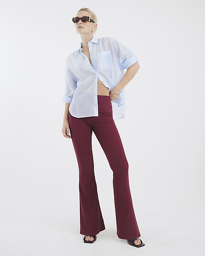 Red Ribbed Flared Trousers