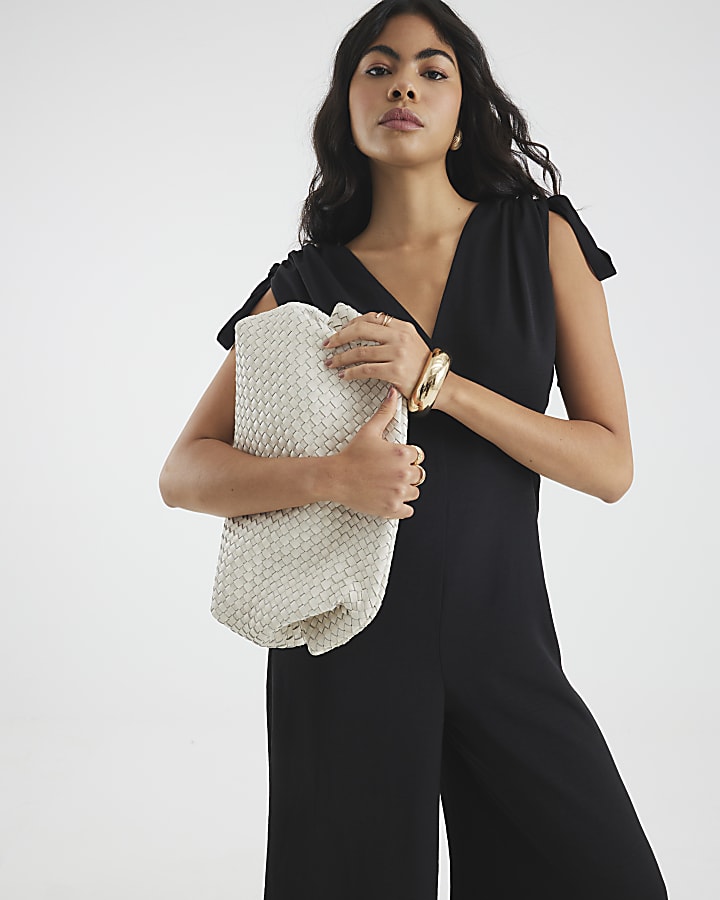 Black V Neck Tie Detail Jumpsuit