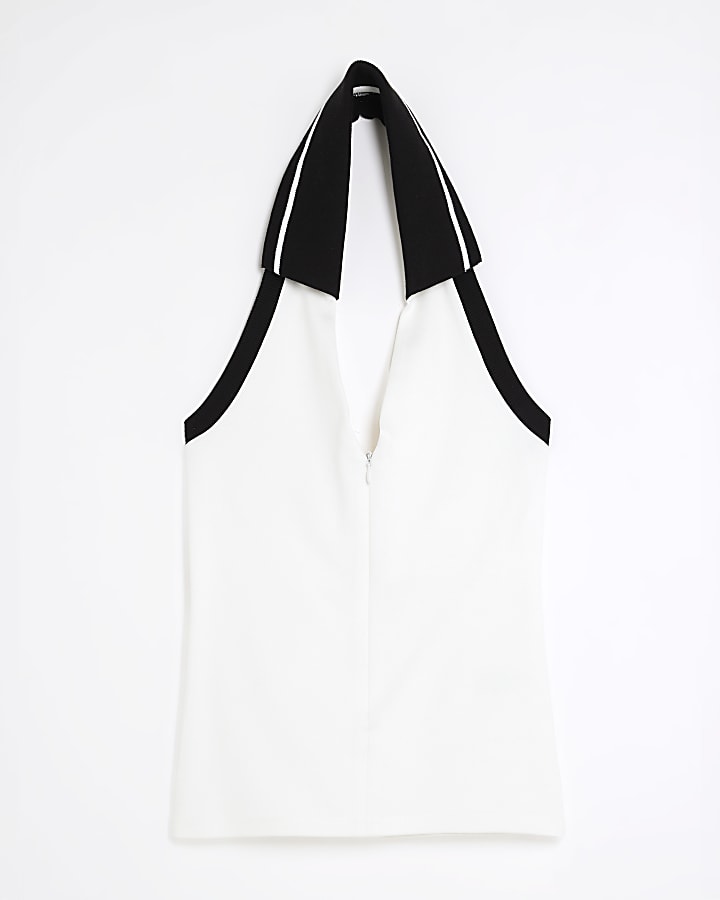White Collared Halter Neck Top