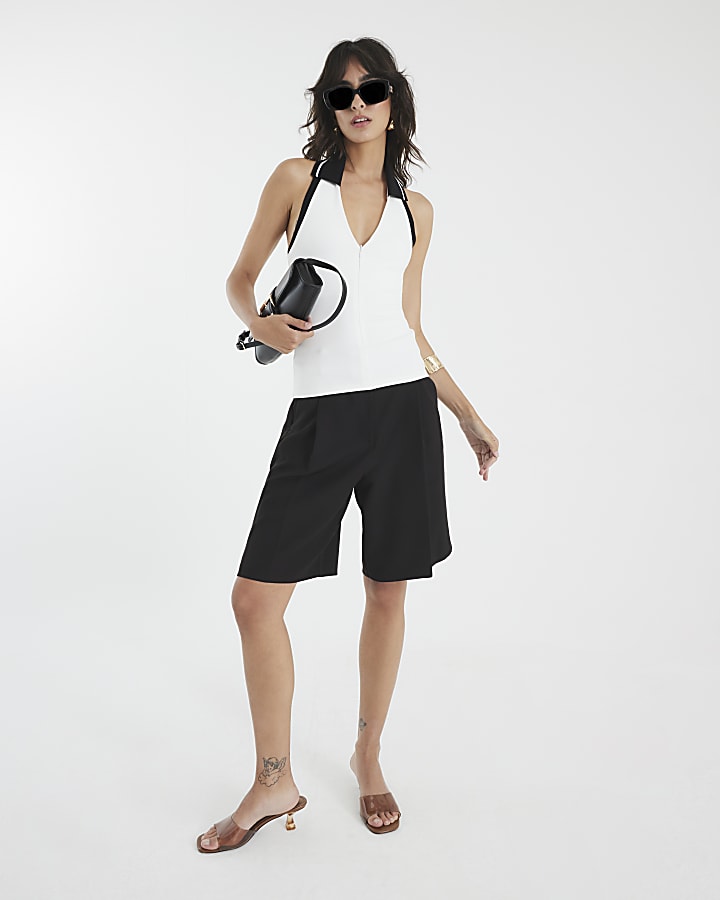 White Collared Halter Neck Top