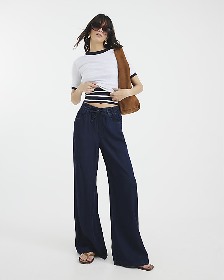 Blue Wide Leg Pyjama Style Jeans