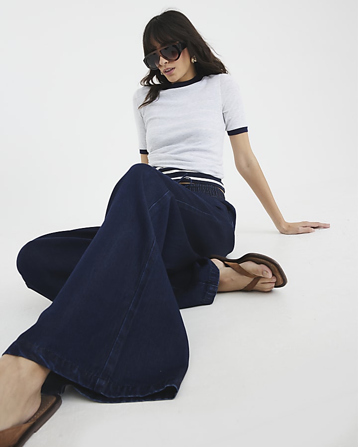 Blue Wide Leg Pyjama Style Jeans