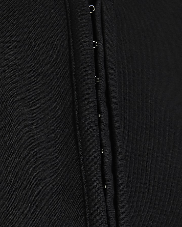 Black Short Sleeve Hook And Eye Polo Shirt
