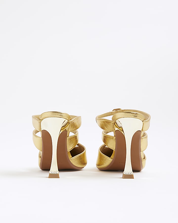 Gold Triple Buckle Heeled Mules