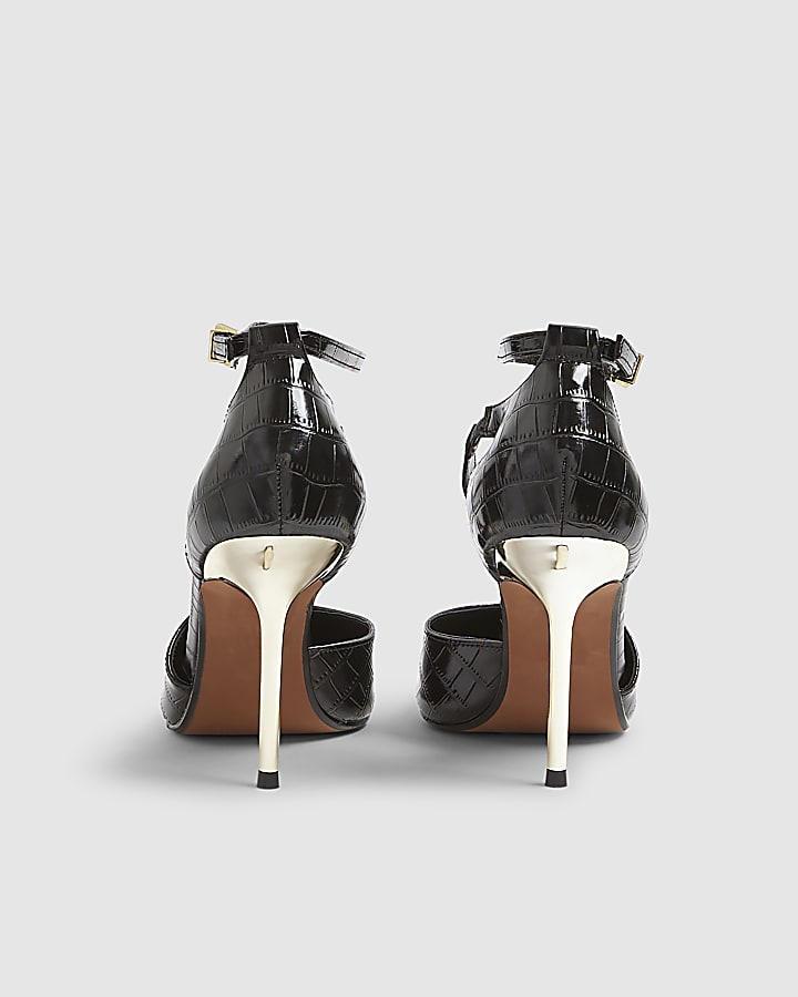 Black Croc Print Metal Heel Shoes