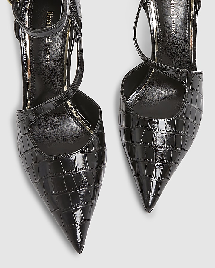 Black Croc Print Metal Heel Shoes