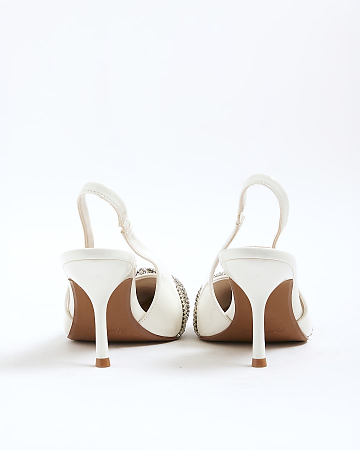 White Diamante Trim Sling Back Heels