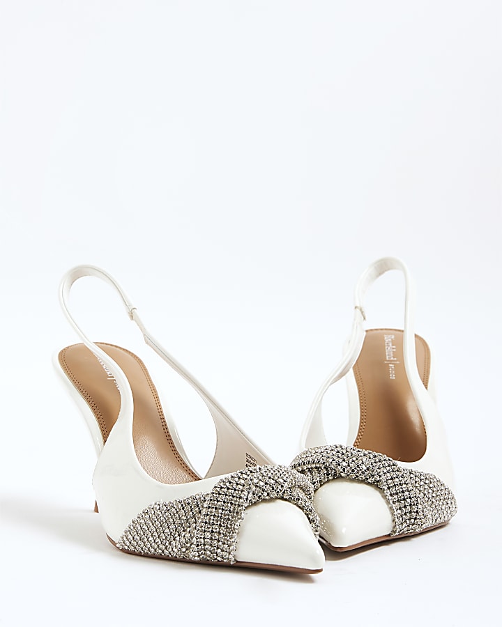 White Diamante Trim Sling Back Heels