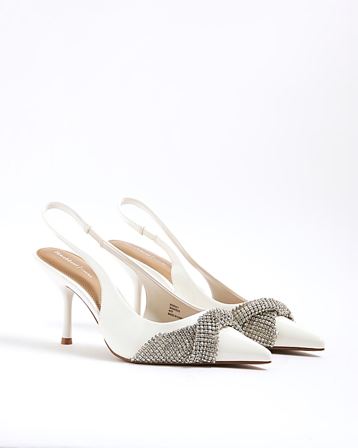 White Diamante Trim Sling Back Heels