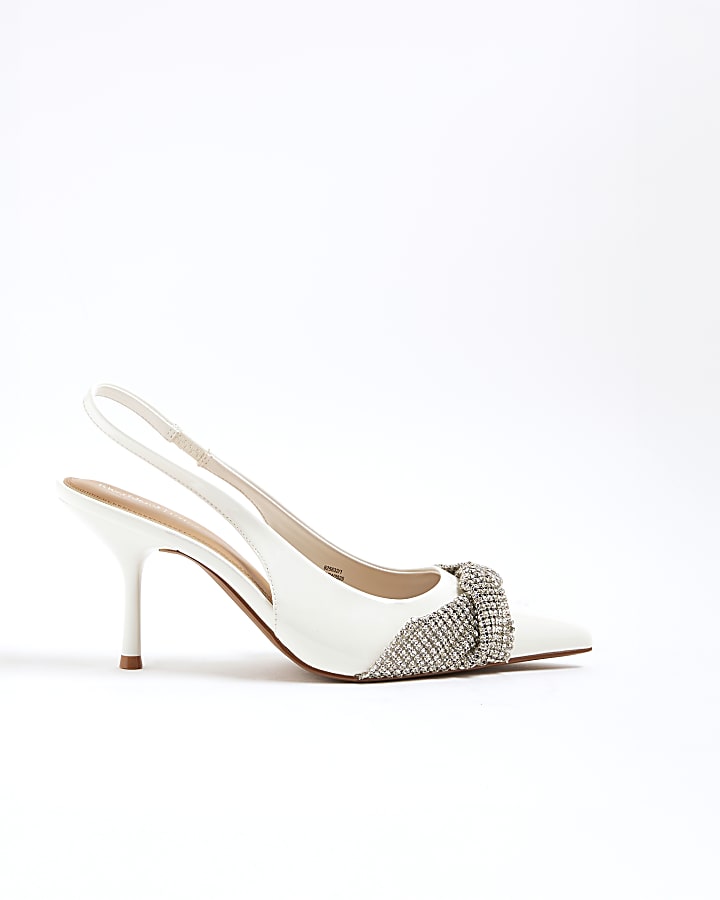 White Diamante Trim Sling Back Heels