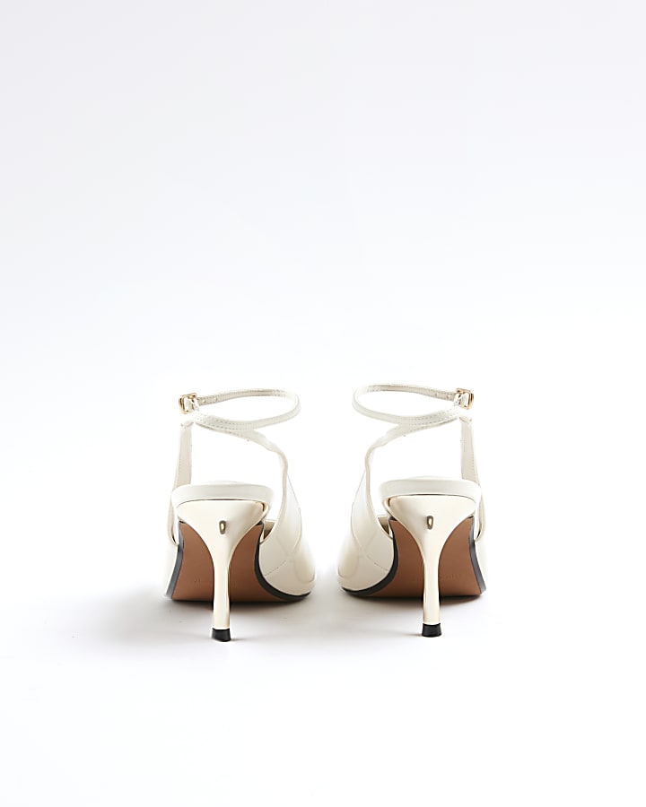 Cream Pointed Toe Sling Back Court Heels