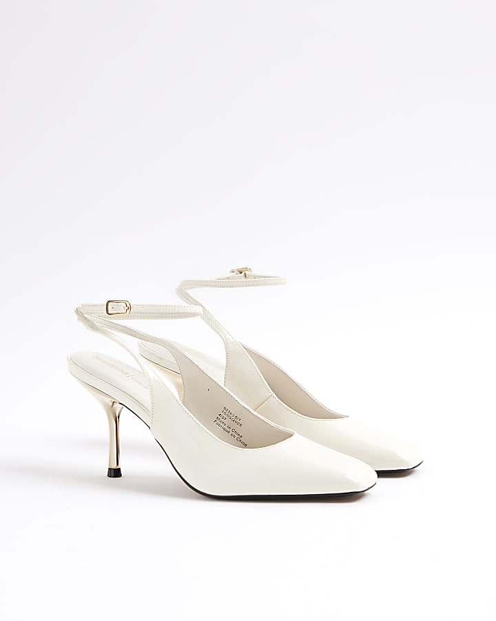 Cream Pointed Toe Sling Back Court Heels
