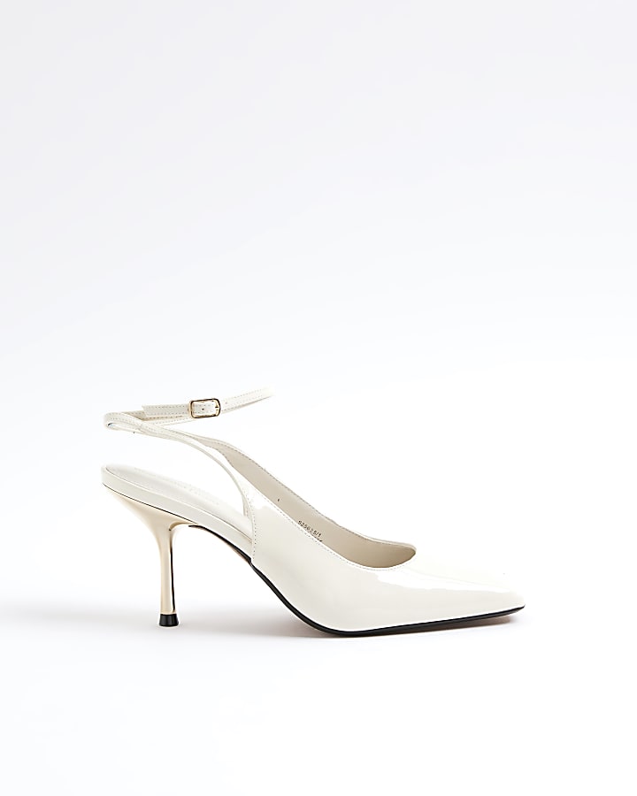 Cream Pointed Toe Sling Back Court Heels