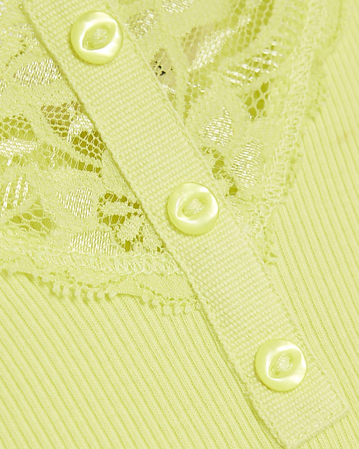 Lime Sleeveless Lace Trim Ribbed Cami Top