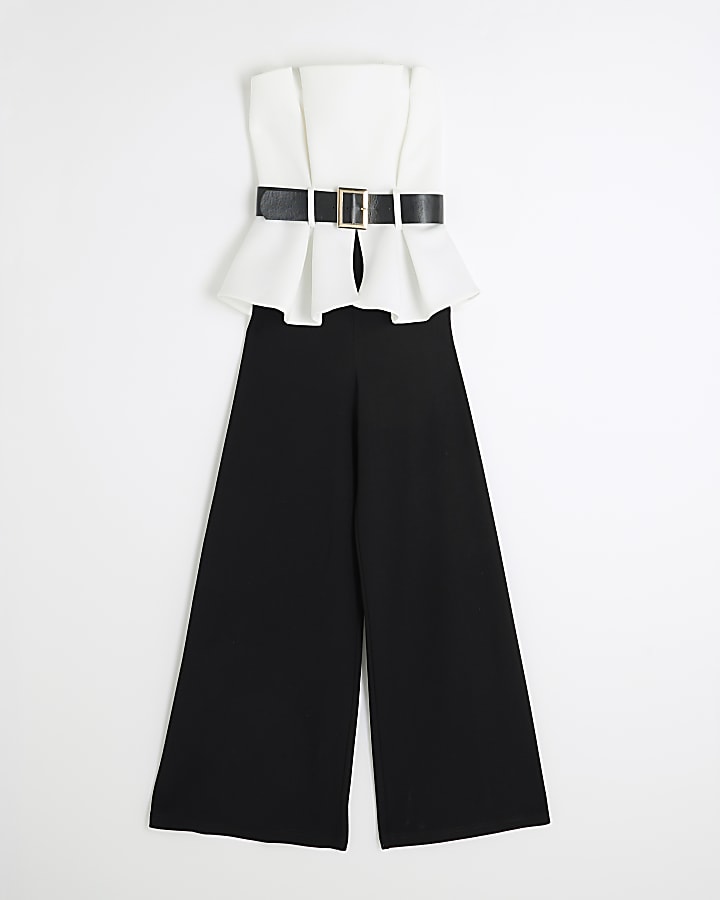 Petite Black Peplum Belted Bandeau Jumpsuit