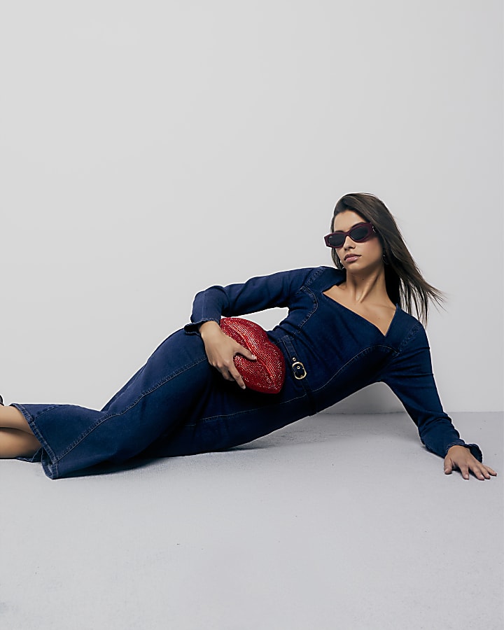 Blue Denim Long Sleeve Belted Bodycon Dress