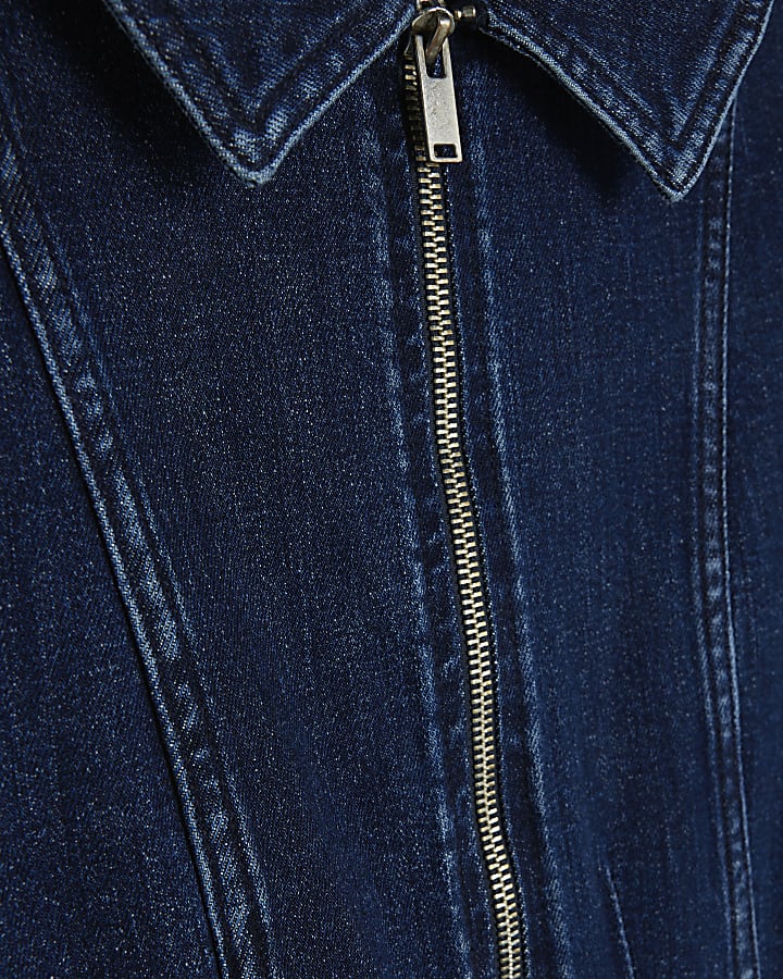 Blue Denim Short Sleeve Seamed Zip Jumpsuit