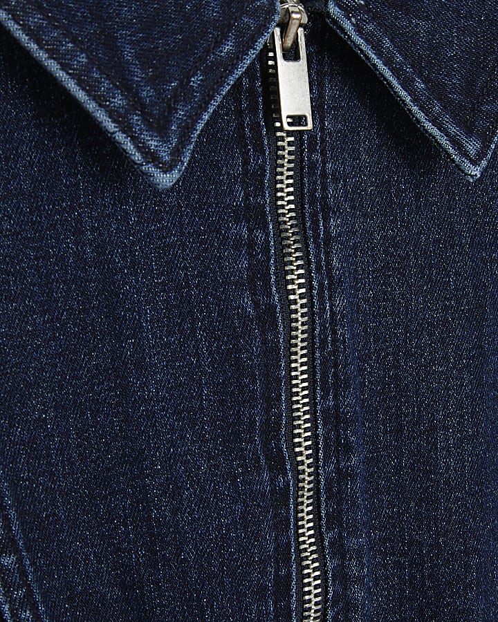 Blue Denim Short Sleeve Seamed Zip Playsuit