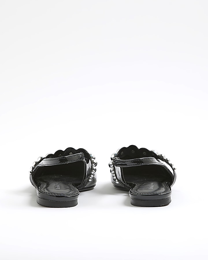 Black Strapped Sling Back Court Shoes