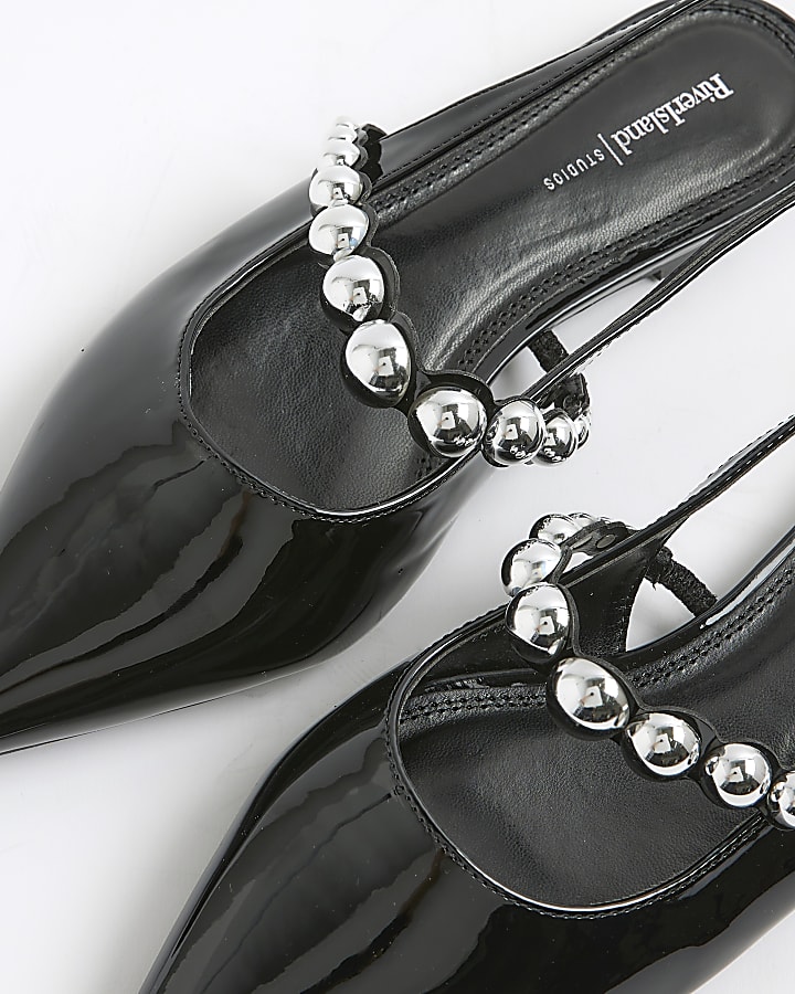 Black Strapped Sling Back Court Shoes