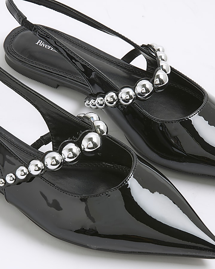 Black Strapped Sling Back Court Shoes