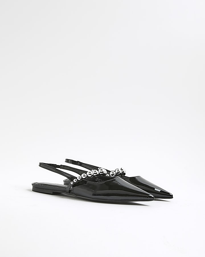 Black Strapped Sling Back Court Shoes