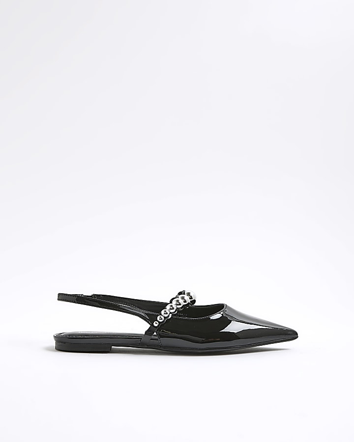 Black Strapped Sling Back Court Shoes