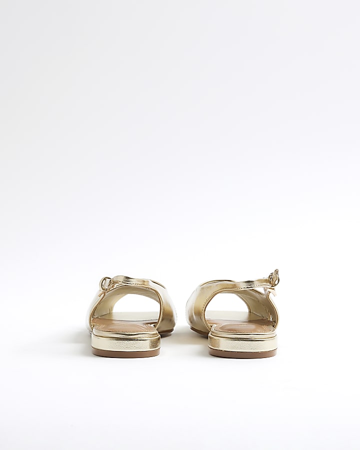 Gold Peep Toe Slingback Shoes