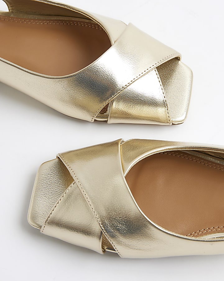 Gold Peep Toe Slingback Shoes