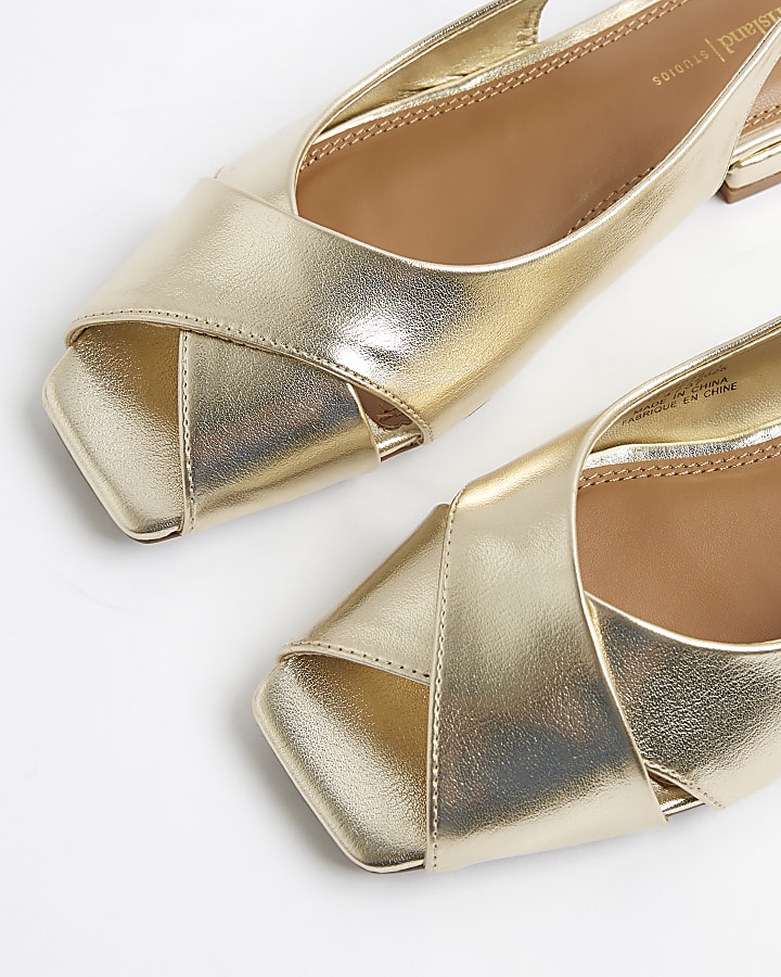 Gold Peep Toe Slingback Shoes