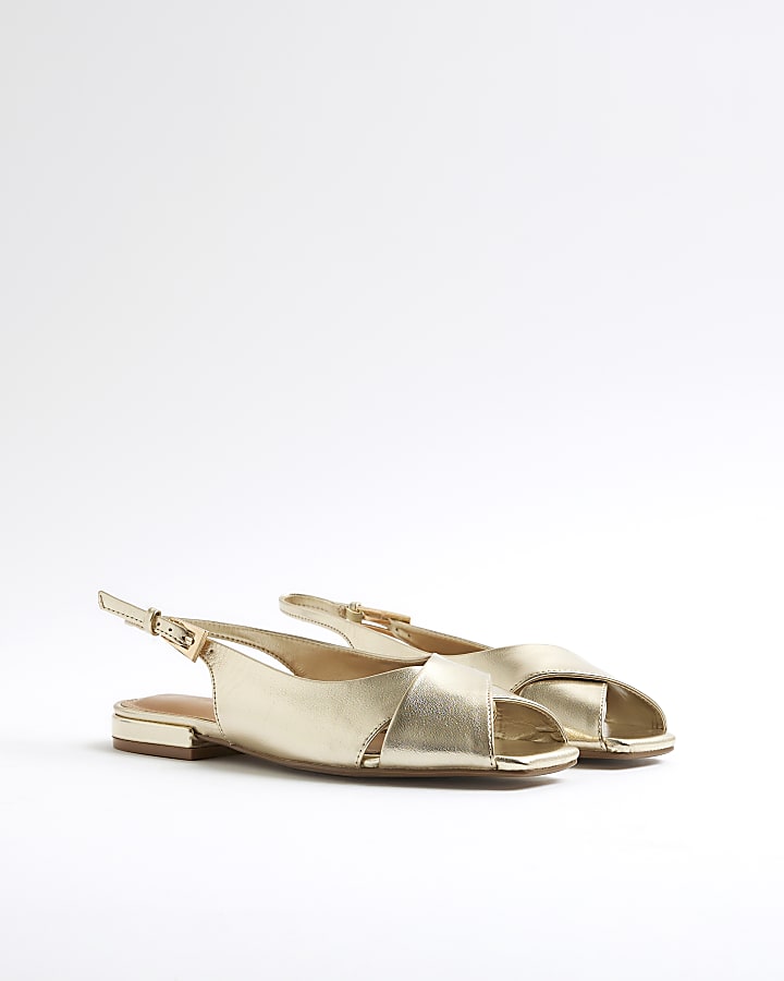 Gold Peep Toe Slingback Shoes