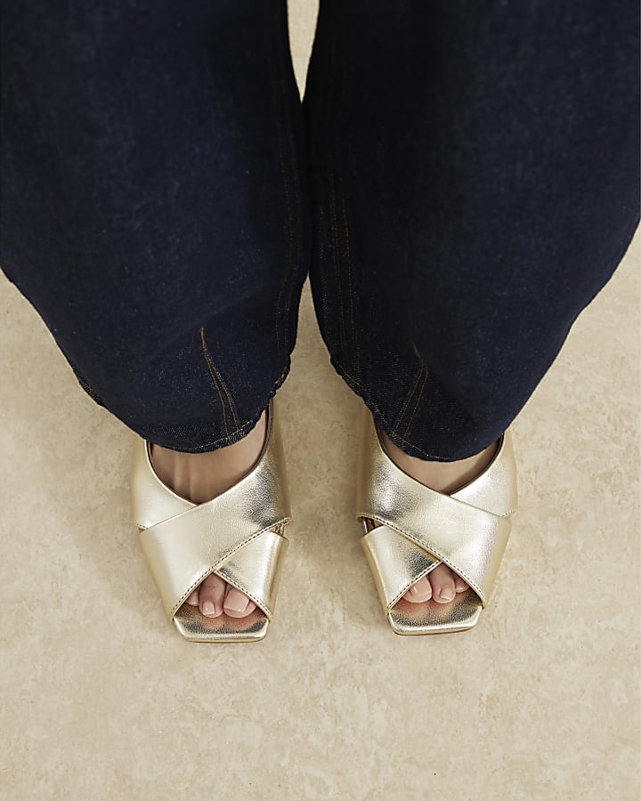 Gold Peep Toe Slingback Shoes